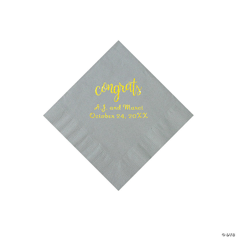 Silver Congrats Personalized Napkins with Gold Foil - Beverage Image Thumbnail