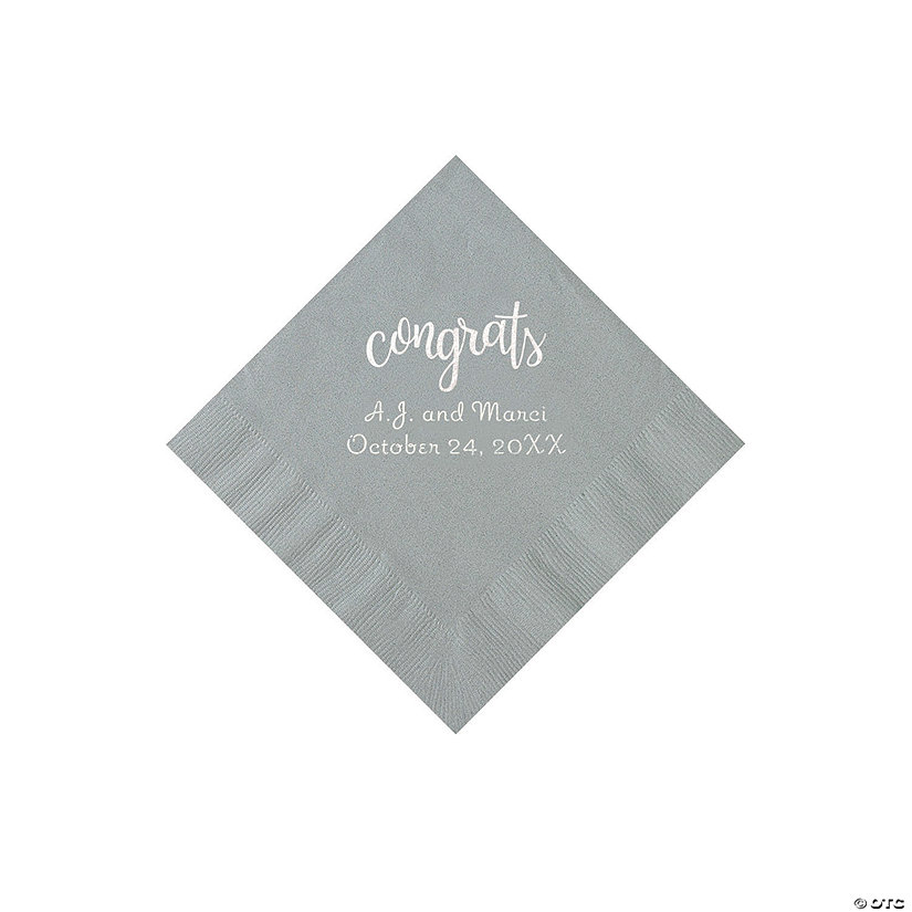Silver Congrats Personalized Napkins with Silver Foil - Beverage Image Thumbnail