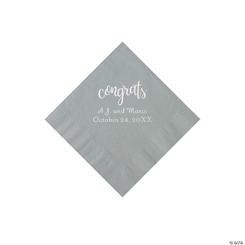 Silver Congrats Personalized Napkins with Silver Foil - Beverage Image