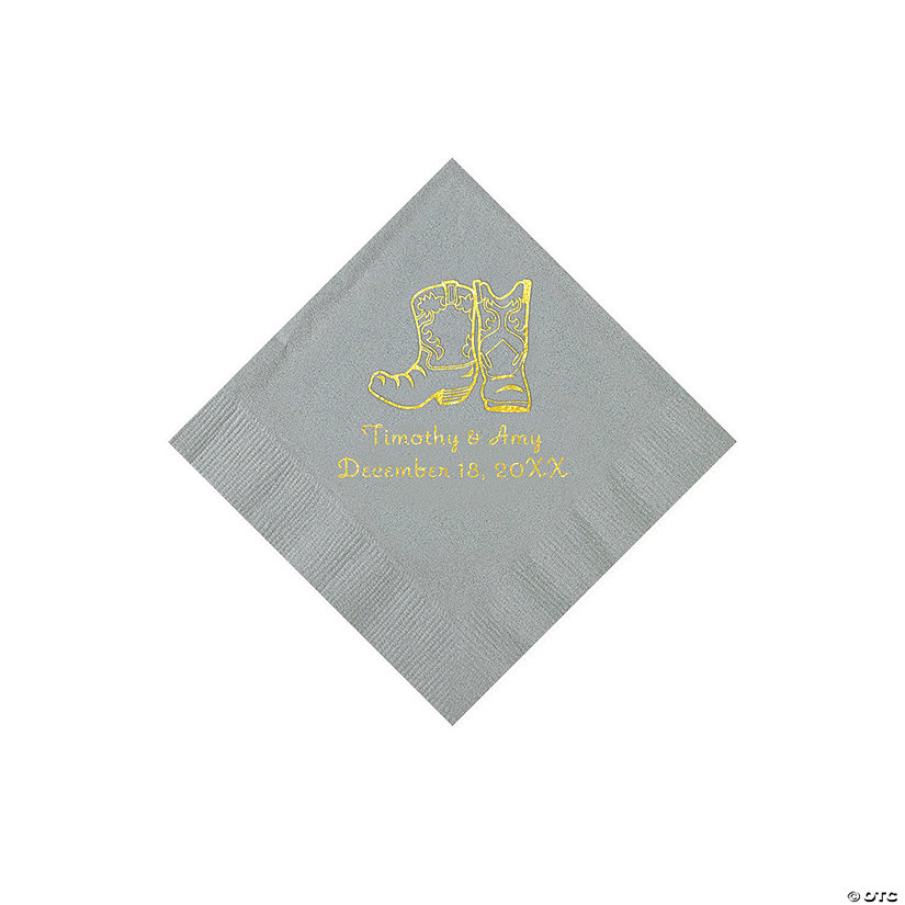 Silver Cowboy Boots Personalized Napkins with Gold Foil - Beverage Image Thumbnail
