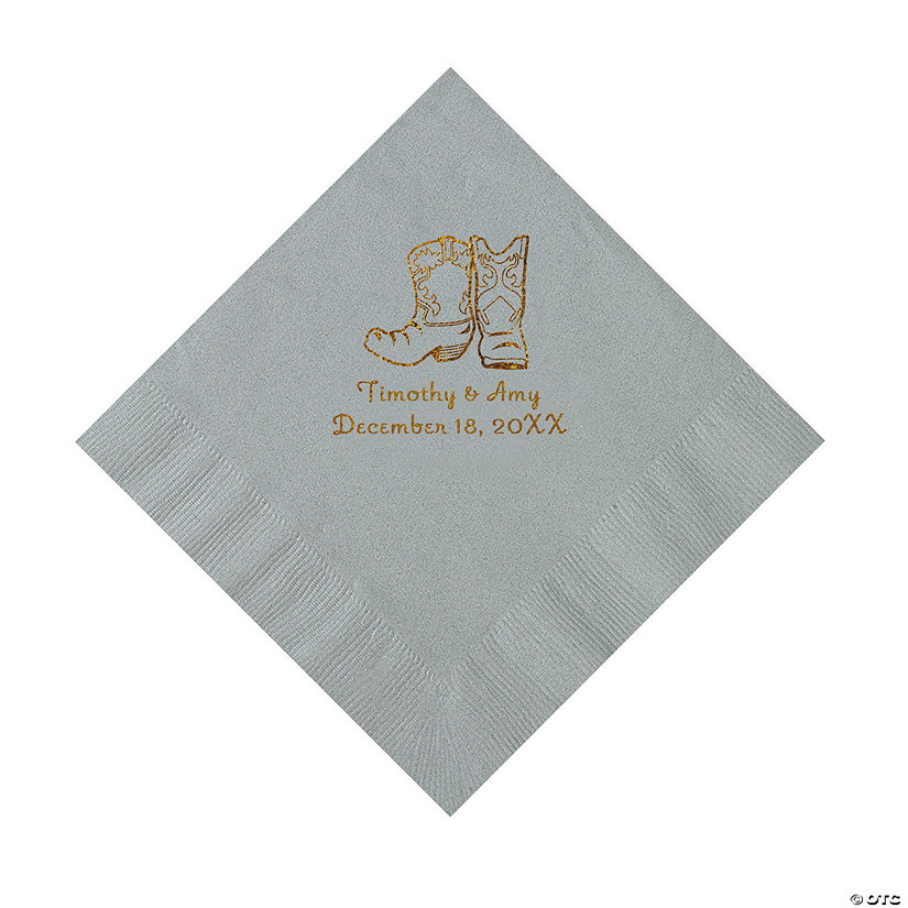 Silver Cowboy Boots Personalized Napkins with Gold Foil - Luncheon Image Thumbnail