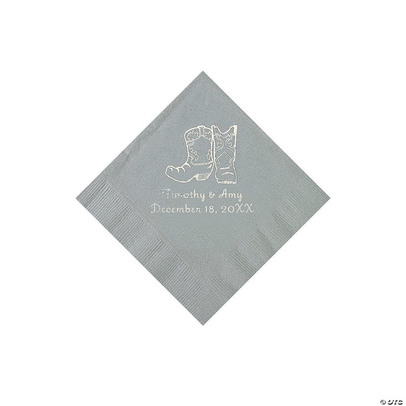 Silver Cowboy Boots Personalized Napkins with Silver Foil - Beverage Image Thumbnail