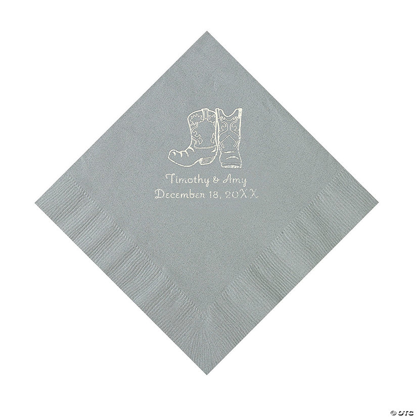 Silver Cowboy Boots Personalized Napkins with Silver Foil - Luncheon Image Thumbnail