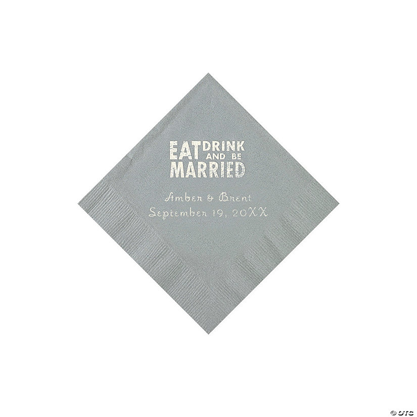 Silver Eat, Drink And Be Married Napkins with Silver Foil - 50 Pc. Beverage Image