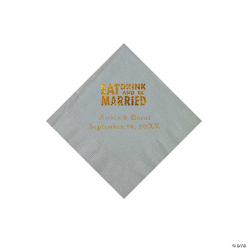 Silver Eat Drink & Be Married Personalized Napkins with Gold Foil - 50 Pc. Beverage Image Thumbnail