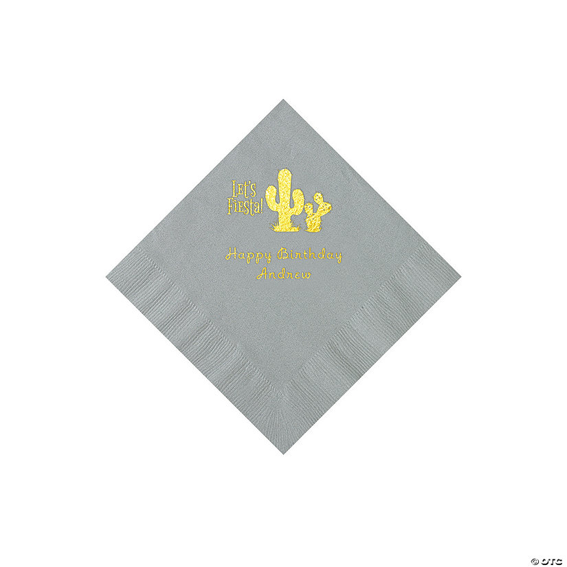 Silver Fiesta Personalized Napkins with Gold Foil - 50 Pc. Beverage Image