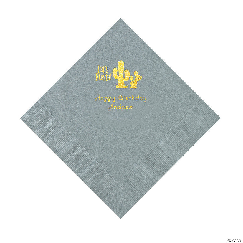 Silver Fiesta Personalized Napkins with Gold Foil - 50 Pc. Luncheon Image