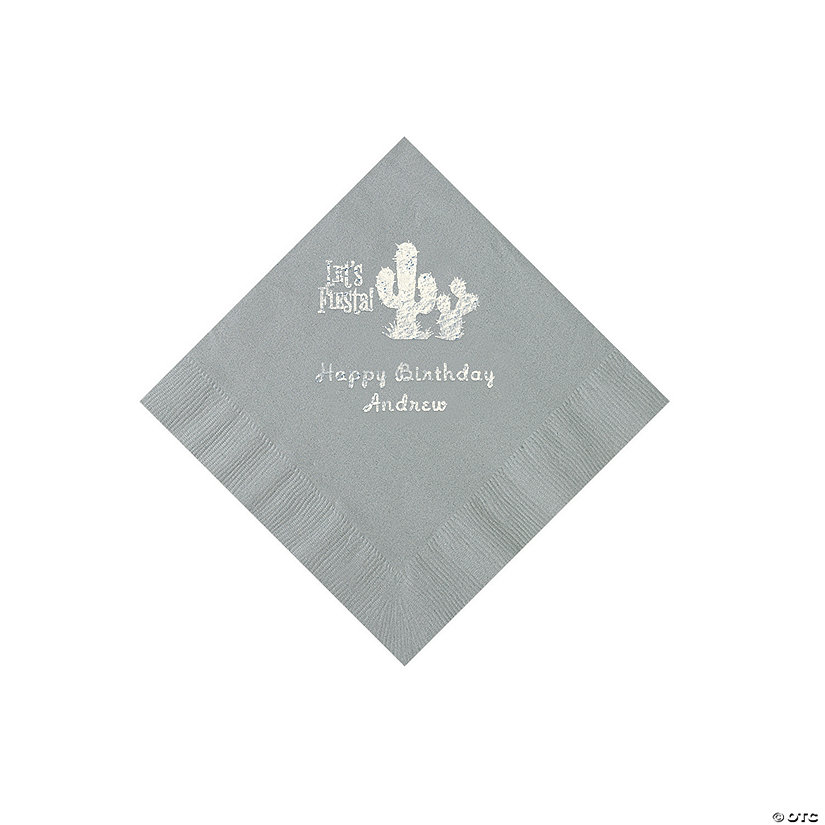 Silver Fiesta Personalized Napkins with Silver Foil - 50 Pc. Beverage Image Thumbnail