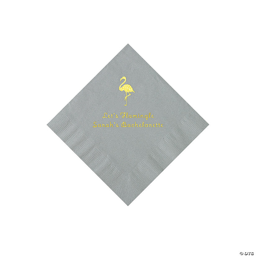 Silver Flamingo Personalized Napkins with Gold Foil - 50 Pc. Beverage Image