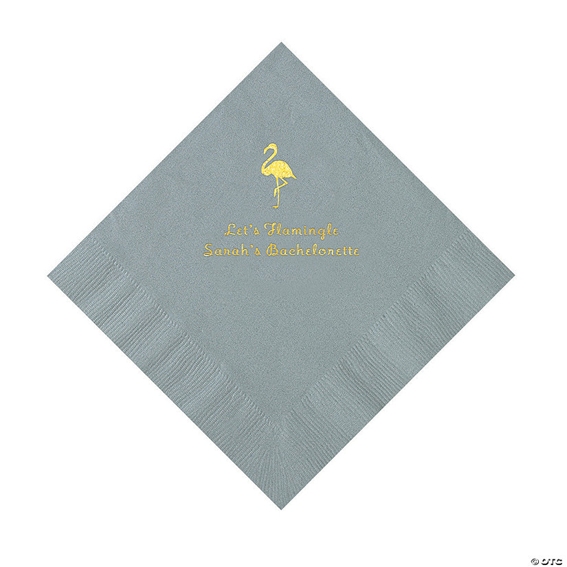 Silver Flamingo Personalized Napkins with Gold Foil - 50 Pc. Luncheon Image