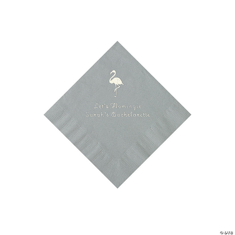 Silver Flamingo Personalized Napkins with Silver Foil - 50 Pc. Beverage Image