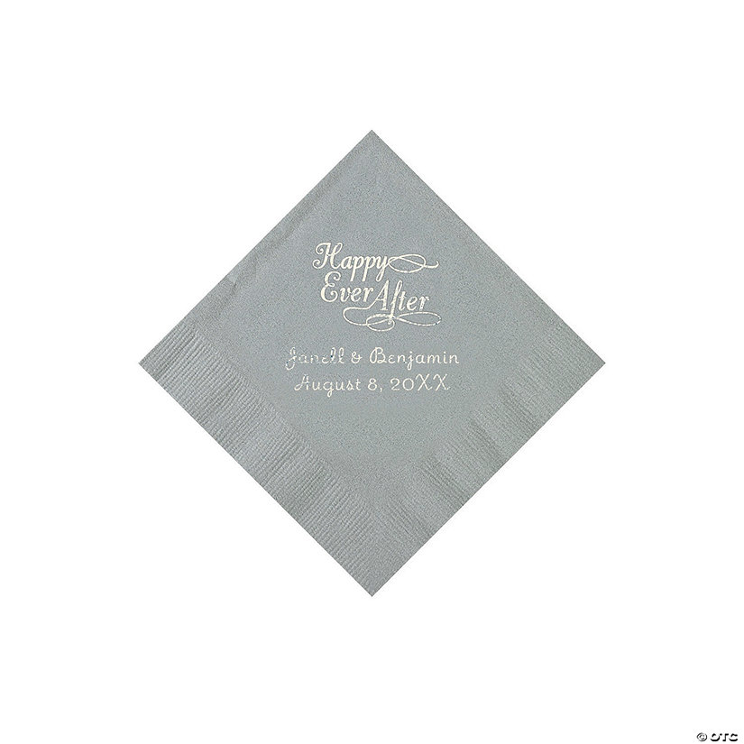 Silver Happy Ever After Personalized Napkins - Beverage Image Thumbnail
