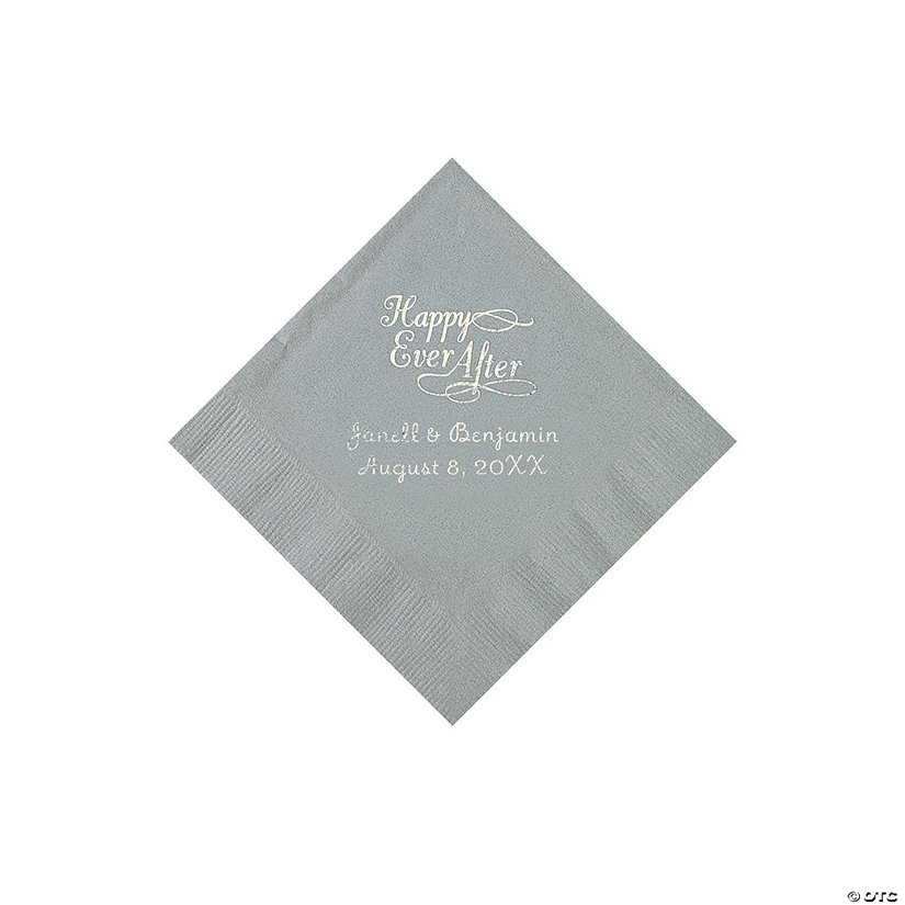 Silver Happy Ever After Personalized Napkins - Beverage Image