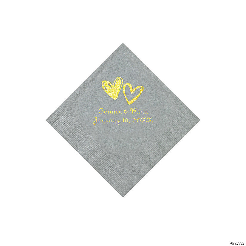 Silver Hearts Personalized Napkins with Gold Foil - Beverage Image Thumbnail