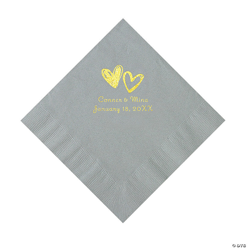 Silver Hearts Personalized Napkins with Gold Foil - Luncheon Image Thumbnail