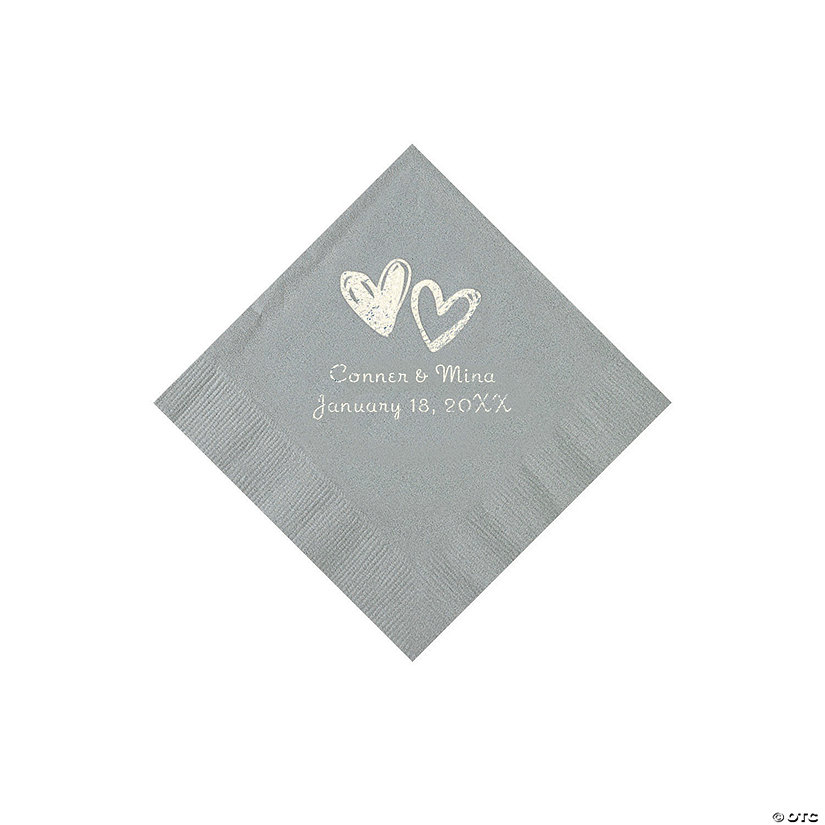 Silver Hearts Personalized Napkins with Silver Foil - Beverage Image Thumbnail