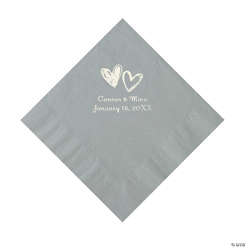 Silver Hearts Personalized Napkins with Silver Foil - Luncheon Image Thumbnail