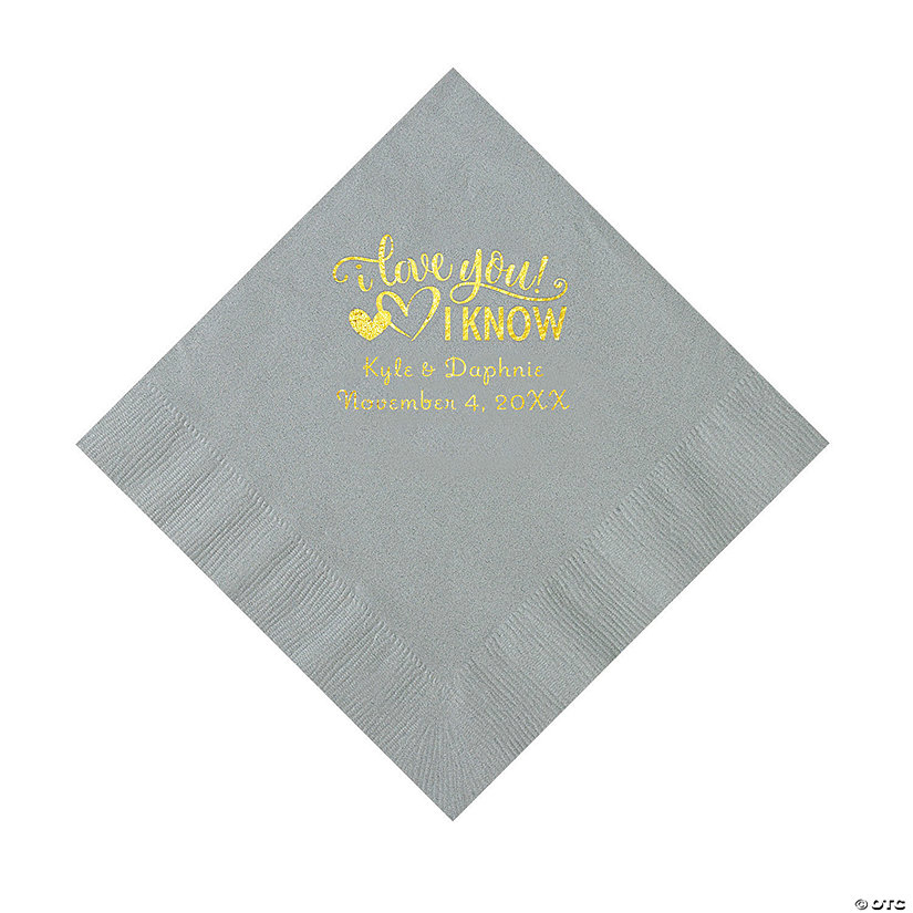 Silver I Love You, I Know Personalized Napkins with Gold Foil - Luncheon Image Thumbnail