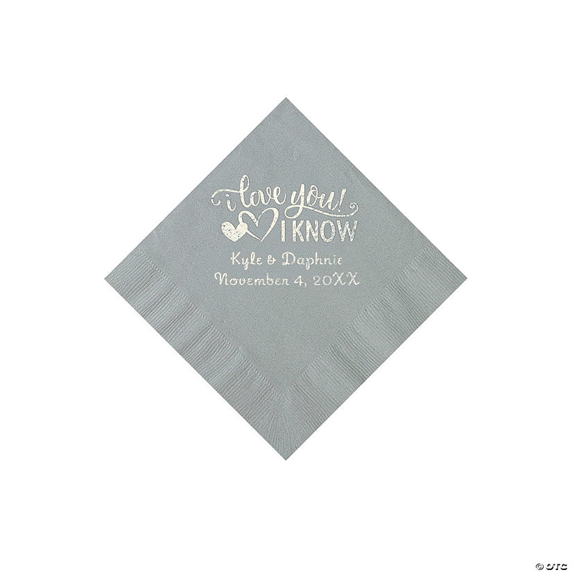 Silver I Love You, I Know Personalized Napkins with Silver Foil - Beverage Image Thumbnail