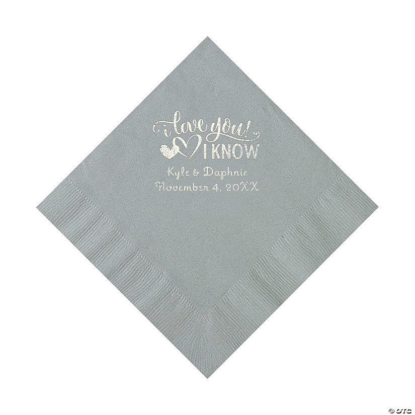 Silver I Love You, I Know Personalized Napkins with Silver Foil - Luncheon Image Thumbnail