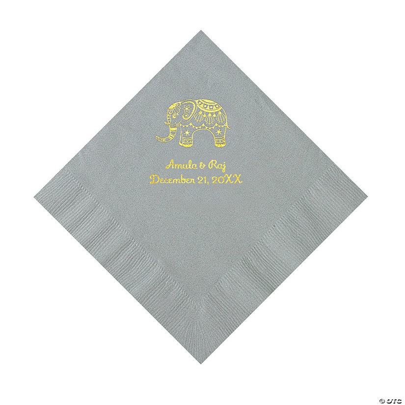 Silver Indian Wedding Personalized Napkins with Gold Foil - Luncheon Image Thumbnail