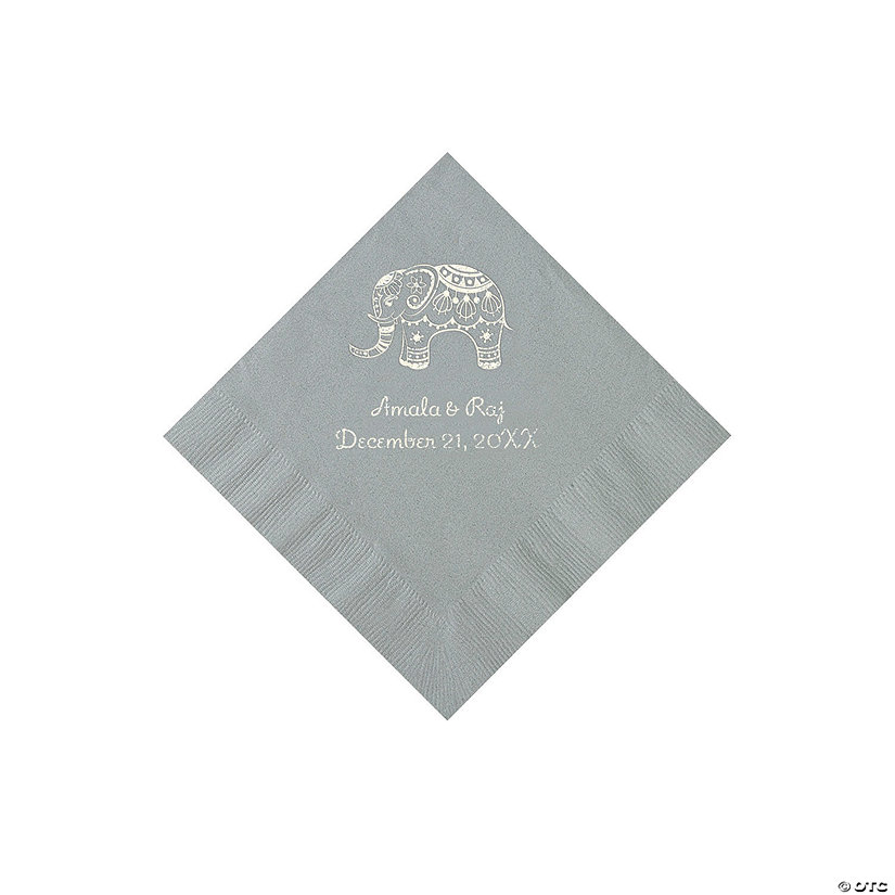 Silver Indian Wedding Personalized Napkins with Silver Foil - Beverage Image Thumbnail