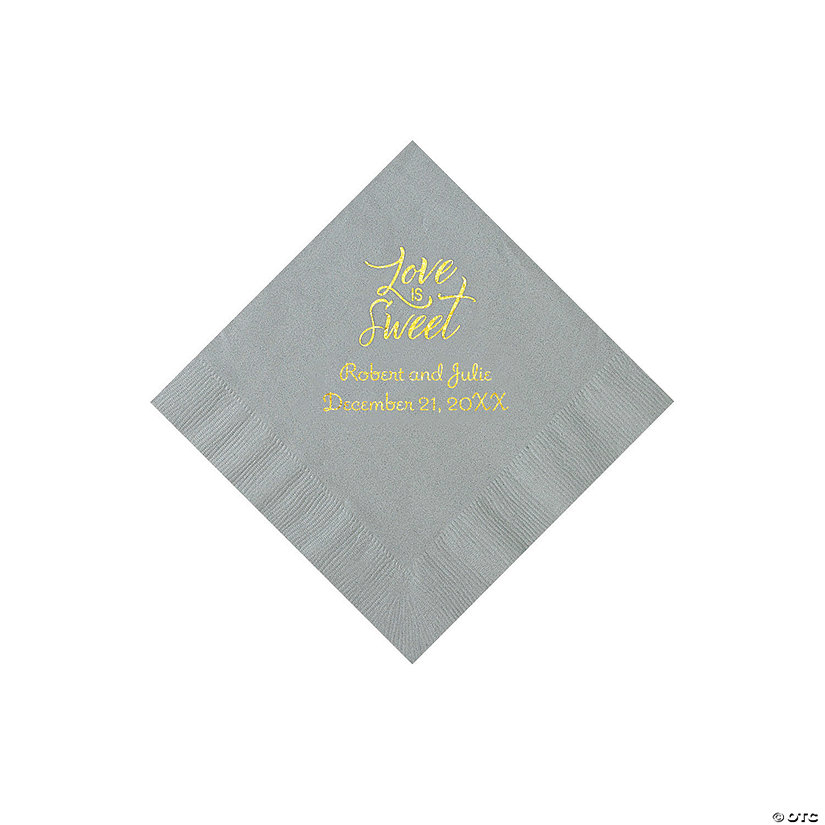 Silver Love Is Sweet Personalized Napkins with Gold Foil - Beverage Image Thumbnail