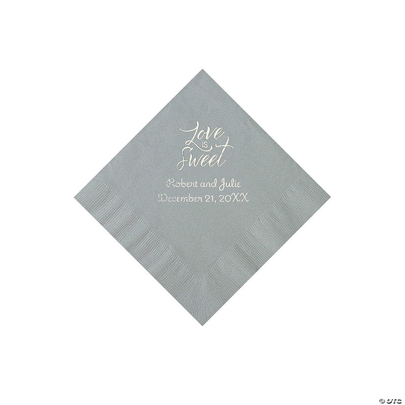 Silver Love Is Sweet Personalized Napkins with Silver Foil - Beverage Image Thumbnail