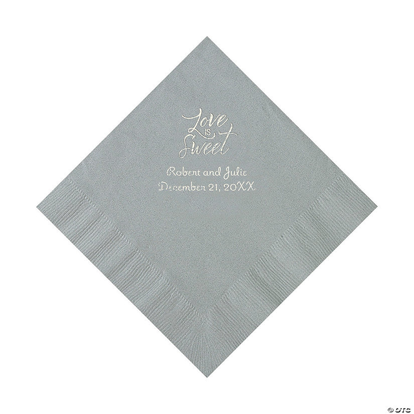 Silver Love Is Sweet Personalized Napkins with Silver Foil &#8211; Luncheon Image Thumbnail