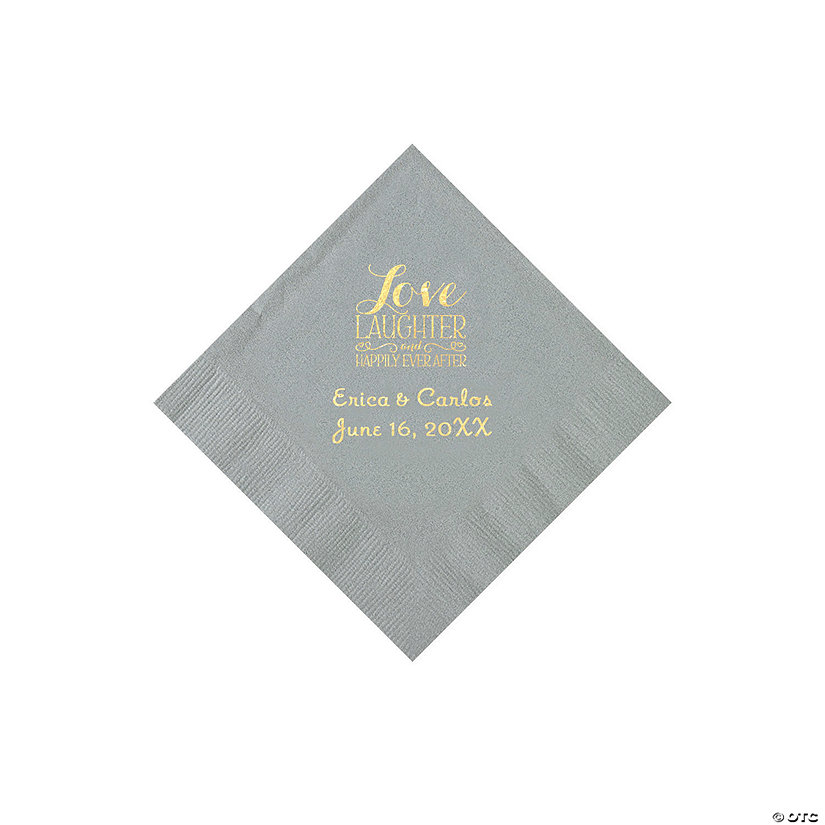 Silver Love Laughter & Happily Ever After Personalized Napkins with Gold Foil - Beverage Image Thumbnail