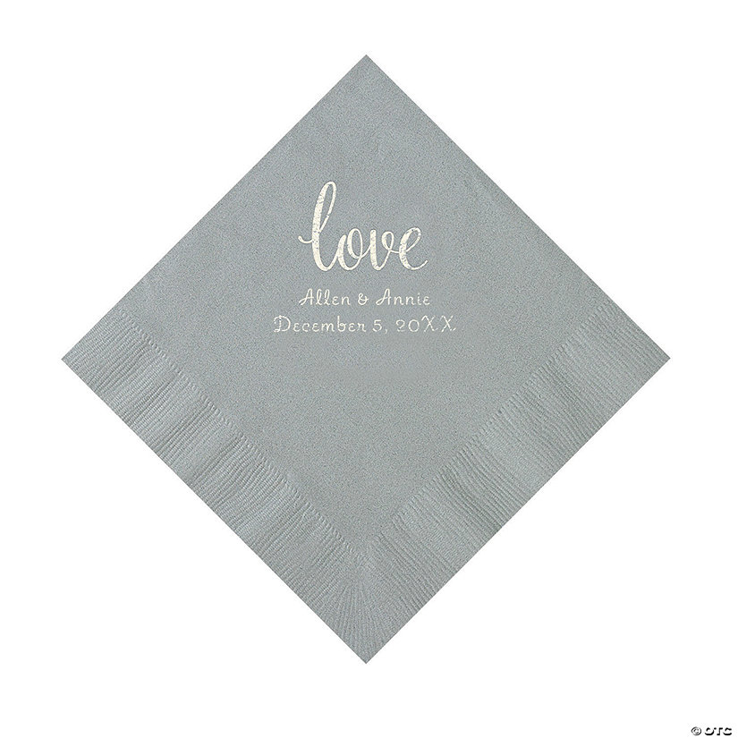 Silver Love Script Personalized Napkins with Silver Foil - Luncheon Image