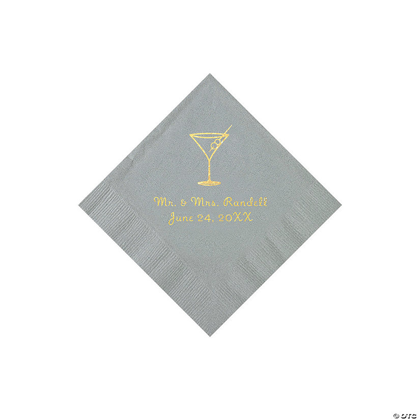 Silver Martini Glass Personalized Napkins with Gold Foil - Beverage Image Thumbnail