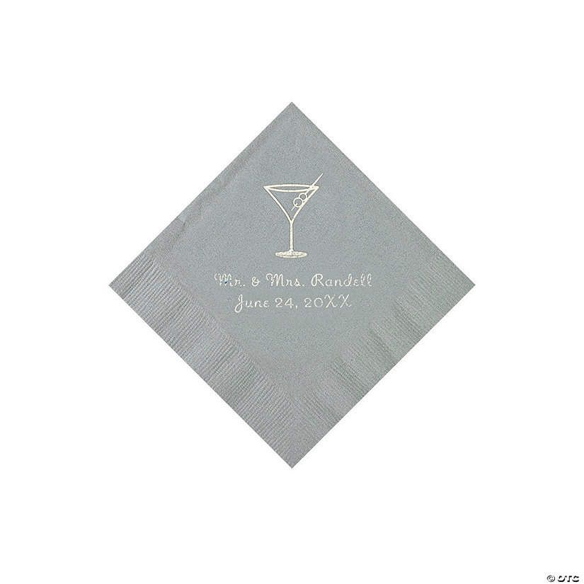 Silver Martini Glass Personalized Napkins with Silver Foil - Beverage Image Thumbnail