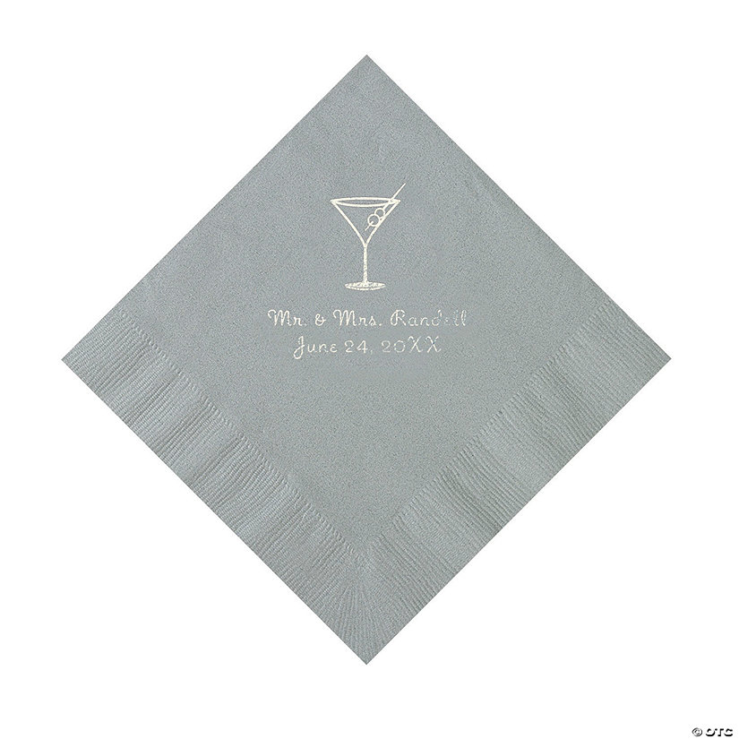 Silver Martini Glass Personalized Napkins with Silver Foil - Luncheon Image Thumbnail