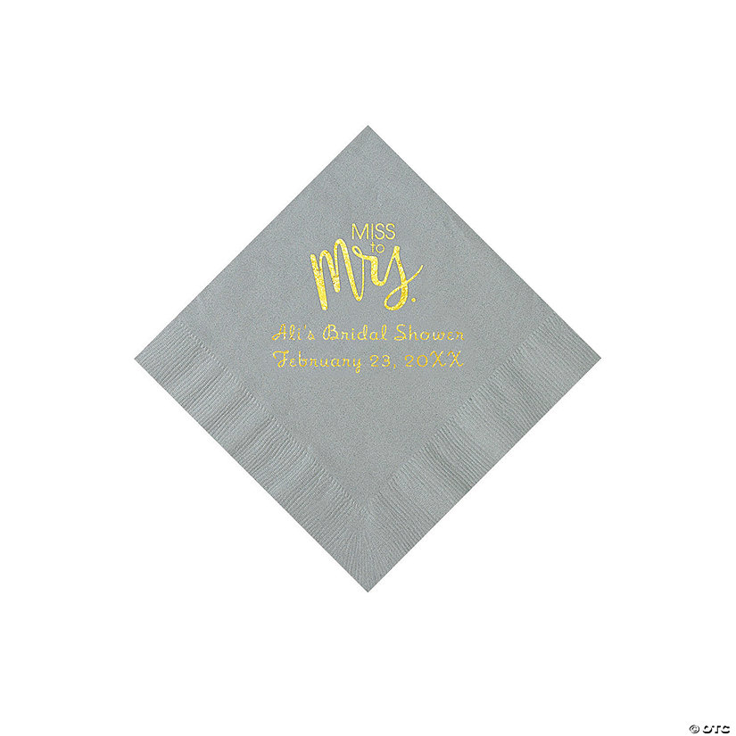 Silver Miss to Mrs. Personalized Napkins with Gold Foil - Beverage Image Thumbnail