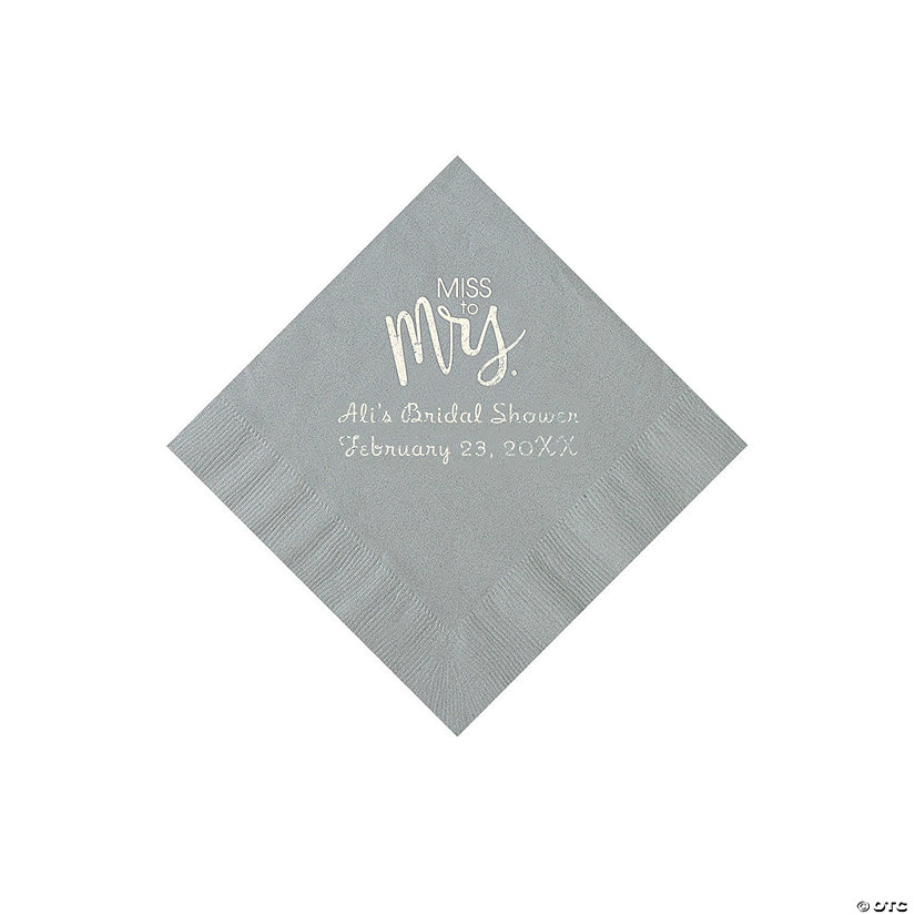 Silver Miss to Mrs. Personalized Napkins with Silver Foil - Beverage Image