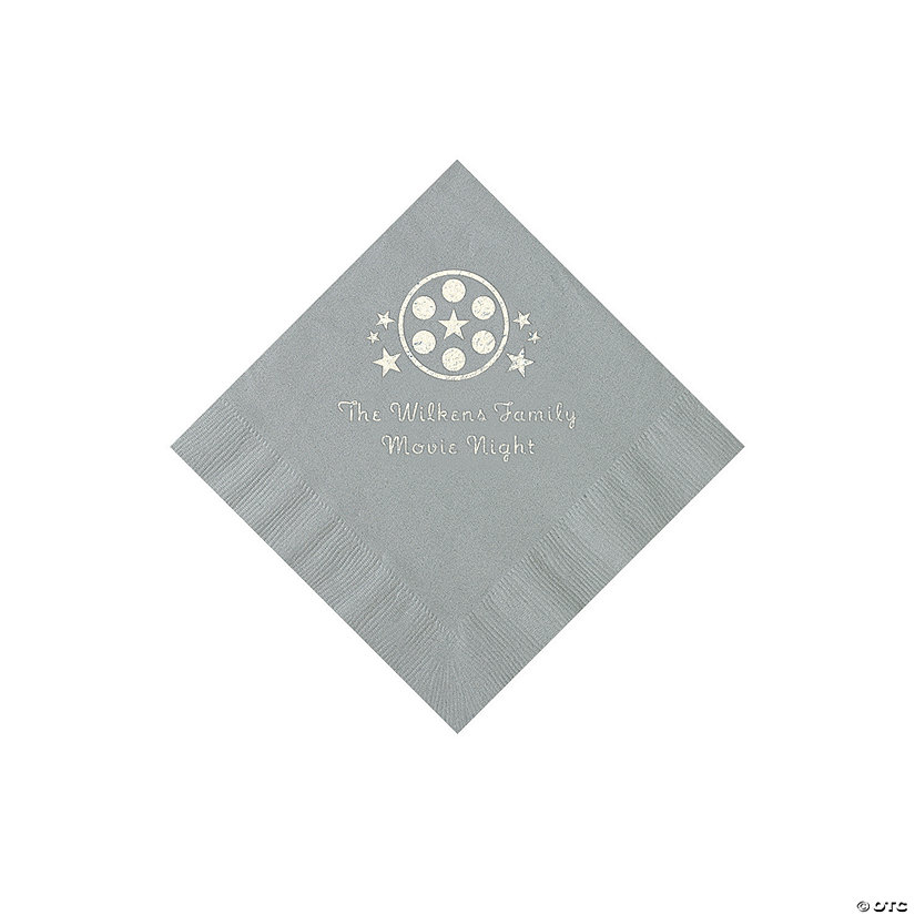 Silver Movie Night Personalized Napkins with Silver Foil &#8211; Beverage Image Thumbnail