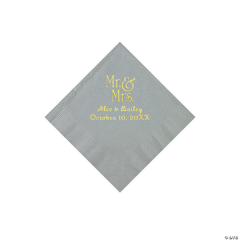 Silver Mr. & Mrs. Personalized Napkins with Gold Foil - 50 Pc. Beverage Image Thumbnail
