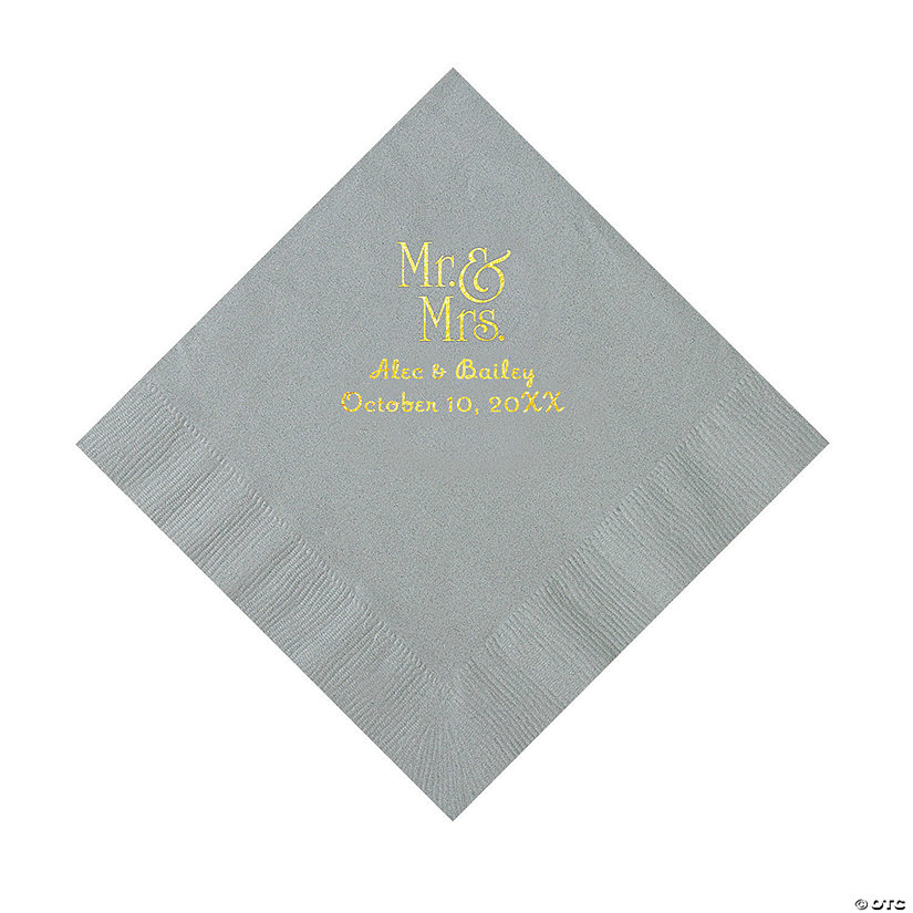 Silver Mr. & Mrs. Personalized Napkins with Gold Foil - 50 Pc. Luncheon Image Thumbnail