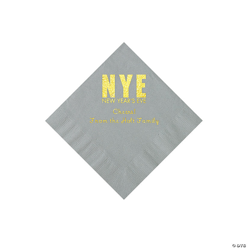 Silver New Year&#8217;s Eve Personalized Napkins with Gold Foil - Beverage Image Thumbnail