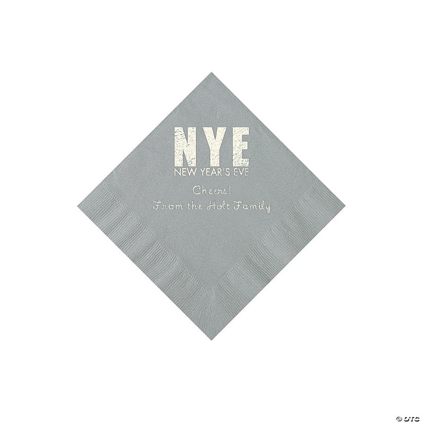 Silver New Year&#8217;s Eve Personalized Napkins with Silver Foil - Beverage Image Thumbnail