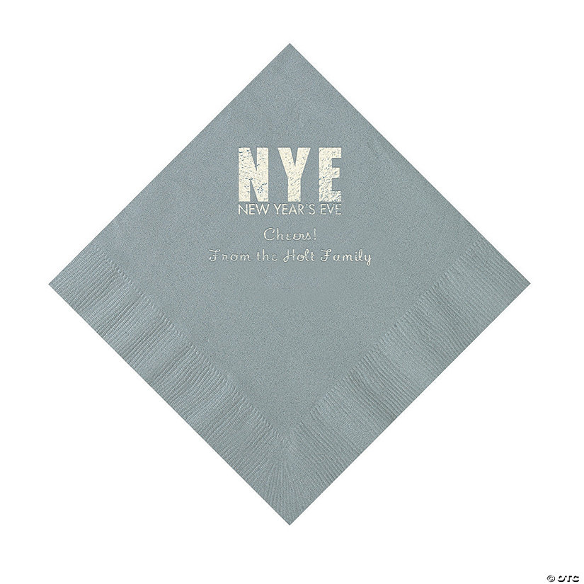 Silver New Year&#8217;s Eve Personalized Napkins with Silver Foil - Luncheon Image Thumbnail