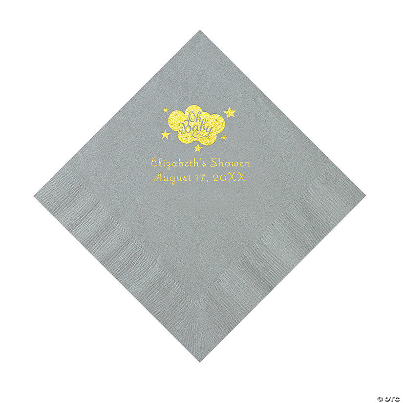 Silver Oh Baby Personalized Napkins with Gold Foil - 50 Pc. Luncheon Image Thumbnail