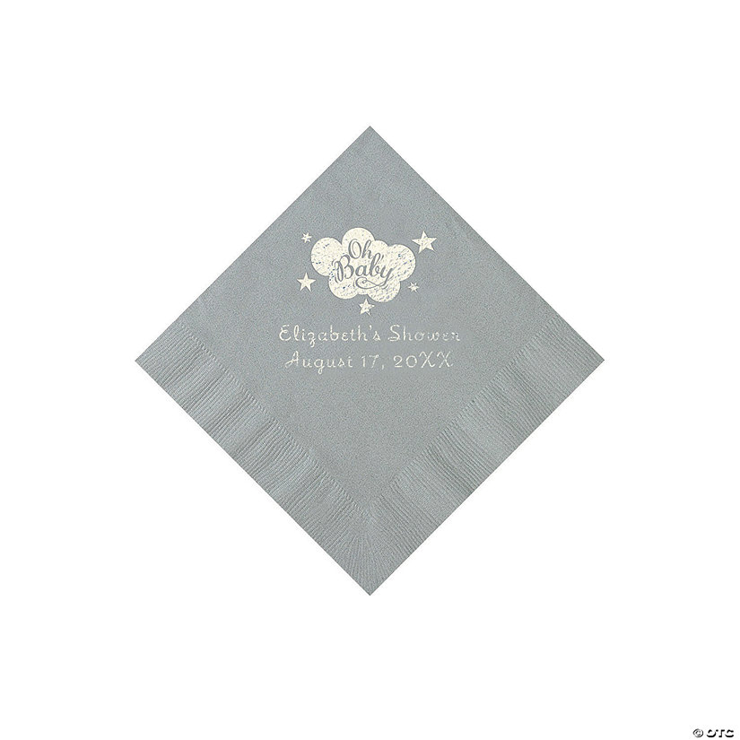 Silver Oh Baby Personalized Napkins with Silver Foil - 50 Pc. Beverage Image Thumbnail