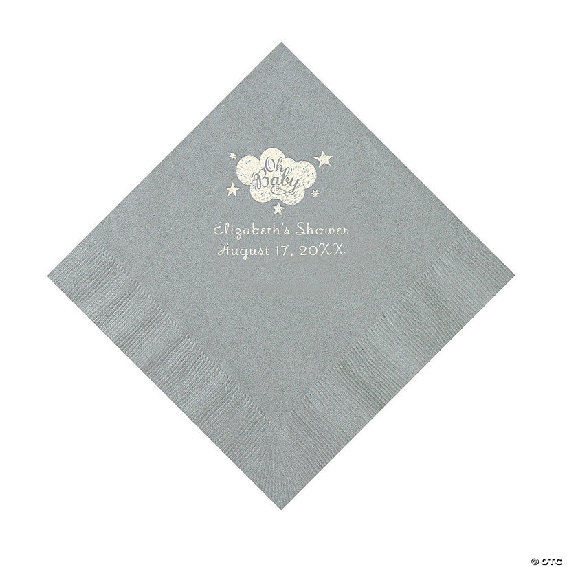 Silver Oh Baby Personalized Napkins with Silver Foil - 50 Pc. Luncheon Image