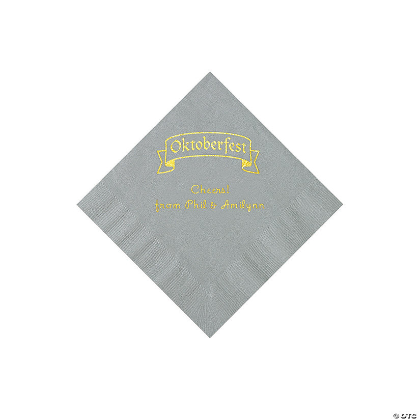 Silver Oktoberfest Personalized Napkins with Gold Foil - 50 Pc. Beverage Image