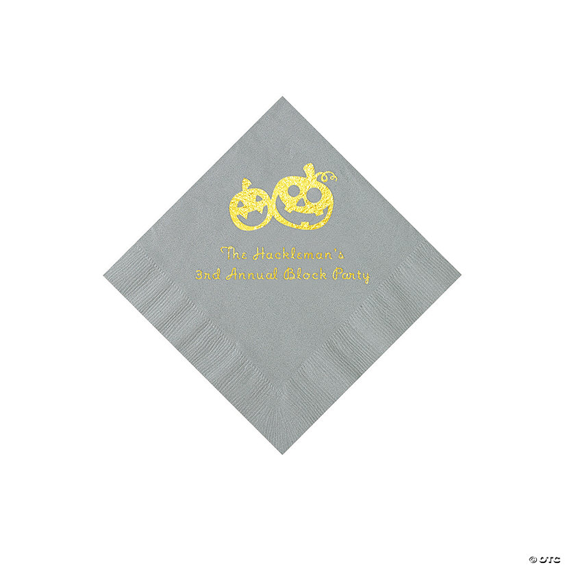 Silver Pumpkin Personalized Napkins with Gold Foil - 50 Pc. Beverage Image