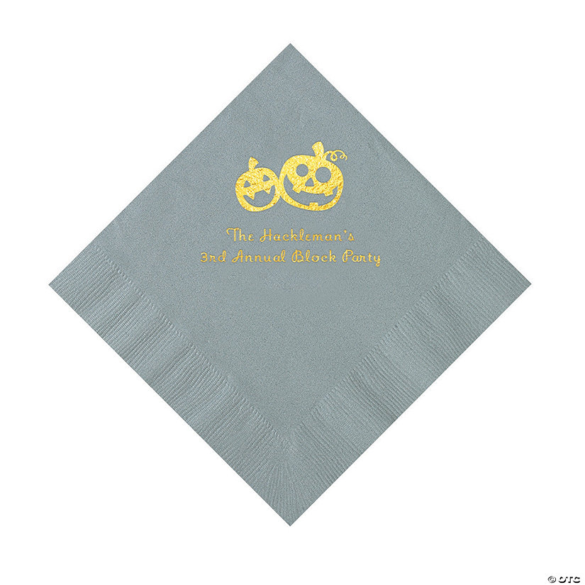 Silver Pumpkin Personalized Napkins with Gold Foil &#8211; 50 Pc. Luncheon Image