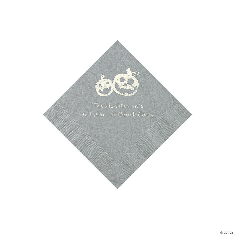 Silver Pumpkin Personalized Napkins with Silver Foil - 50 Pc. Beverage Image