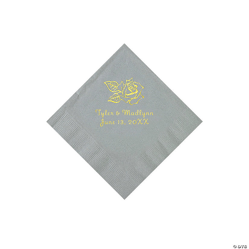 Silver Rose Personalized Napkins with Gold Foil - 50 Pc. Beverage Image Thumbnail